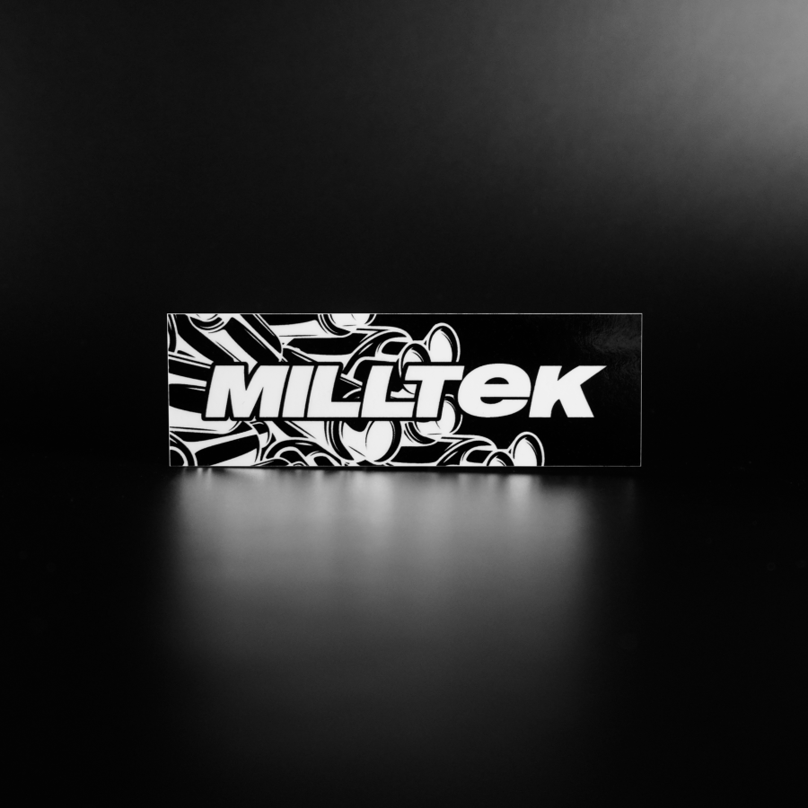 Custom rectangle Milltek Exhaust vinyl stickers printed by SycoGraphix